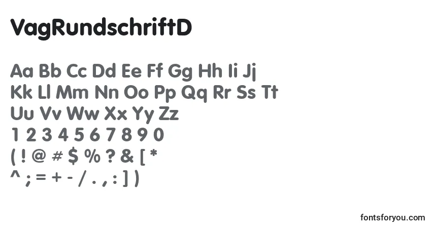 A fonte VagRundschriftD – alfabeto, números, caracteres especiais