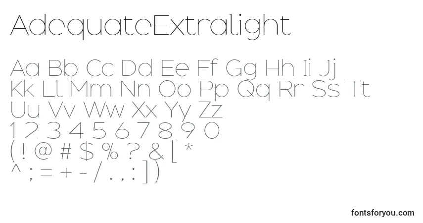 Шрифт AdequateExtralight – алфавит, цифры, специальные символы