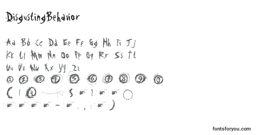 Czcionka DisgustingBehavior – alfabet, cyfry, specjalne znaki