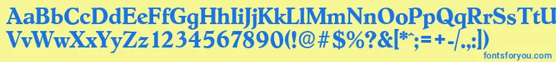 フォントHobokenserialBold – 青い文字が黄色の背景にあります。