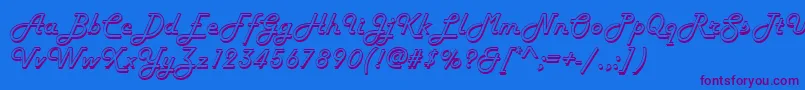 Harlowd-Schriftart – Violette Schriften auf blauem Hintergrund