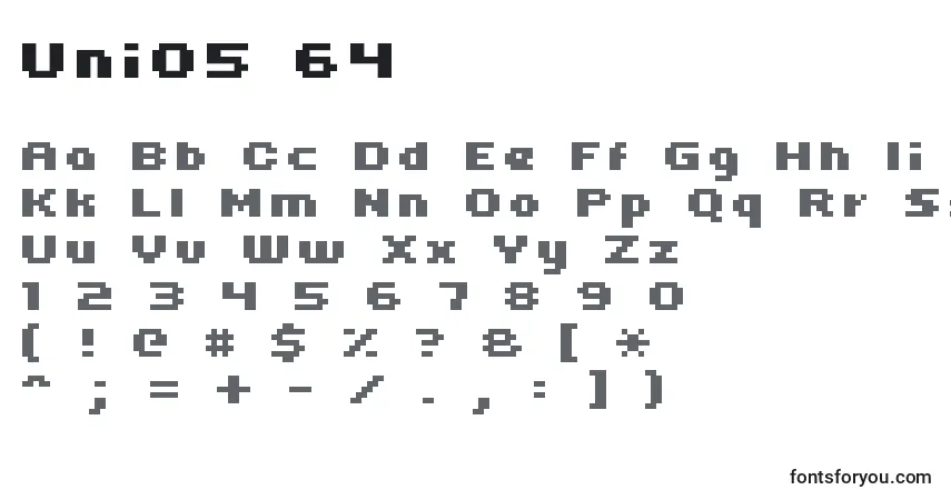 Uni05 64-fontti – aakkoset, numerot, erikoismerkit
