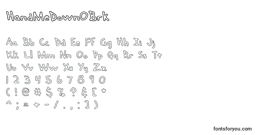 HandMeDownOBrk font – alphabet, numbers, special characters