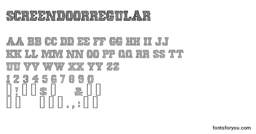 caractères de police screendoorregular, lettres de police screendoorregular, alphabet de police screendoorregular