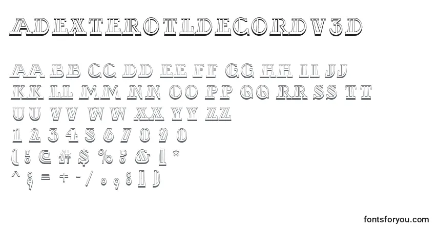caractères de police adexterotldecordv3d, lettres de police adexterotldecordv3d, alphabet de police adexterotldecordv3d