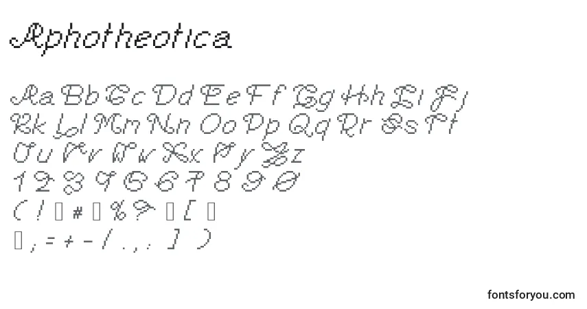 Czcionka Aphotheotica – alfabet, cyfry, specjalne znaki