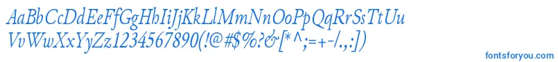 Czcionka JunicodeItaliccondensed – niebieskie czcionki na białym tle