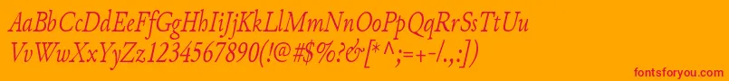 Czcionka JunicodeItaliccondensed – czerwone czcionki na pomarańczowym tle
