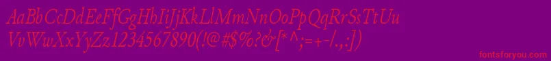 JunicodeItaliccondensed-Schriftart – Rote Schriften auf violettem Hintergrund