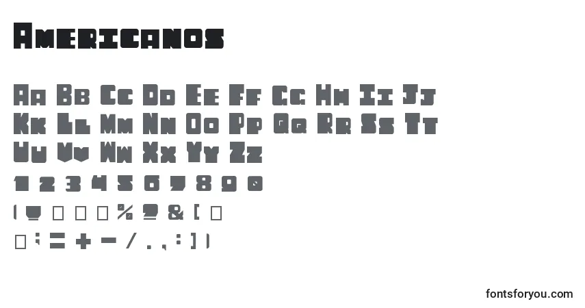 Schriftart Americanos – Alphabet, Zahlen, spezielle Symbole