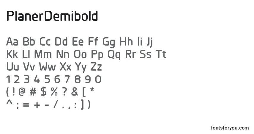 Czcionka PlanerDemibold – alfabet, cyfry, specjalne znaki