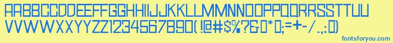 SimplySquareJl-Schriftart – Blaue Schriften auf gelbem Hintergrund