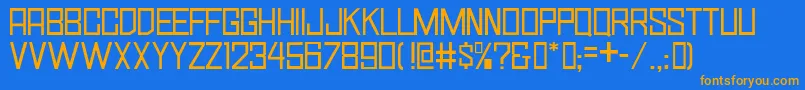 SimplySquareJl-Schriftart – Orangefarbene Schriften auf blauem Hintergrund