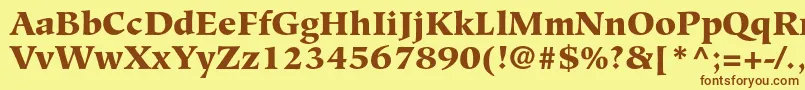 フォントHiroshigestdBlack – 茶色の文字が黄色の背景にあります。