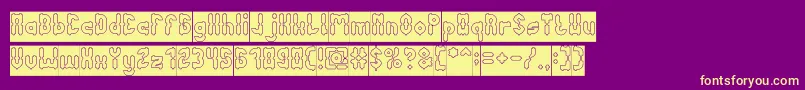 AntiqueRetroHollowInverse-Schriftart – Gelbe Schriften auf violettem Hintergrund