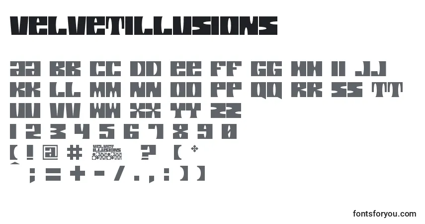 A fonte Velvetillusions – alfabeto, números, caracteres especiais