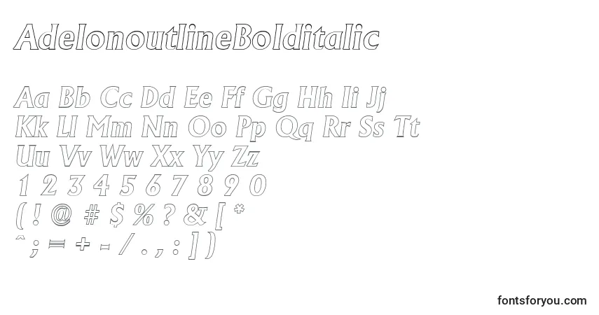 Czcionka AdelonoutlineBolditalic – alfabet, cyfry, specjalne znaki