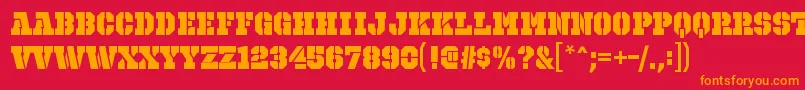 フォントOctinprisonblRegular – 赤い背景にオレンジの文字