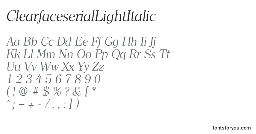 Police ClearfaceserialLightItalic - Alphabet, Chiffres, Caractères Spéciaux