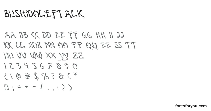 Шрифт BushidoLeftalic – алфавит, цифры, специальные символы