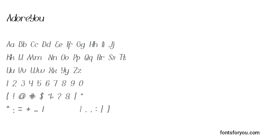 Schriftart AdoreYou – Alphabet, Zahlen, spezielle Symbole