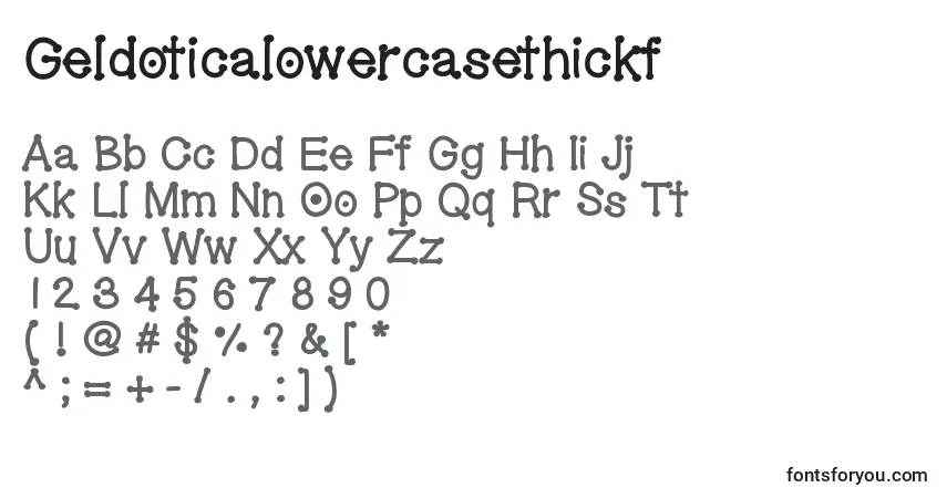 Czcionka Geldoticalowercasethickf – alfabet, cyfry, specjalne znaki