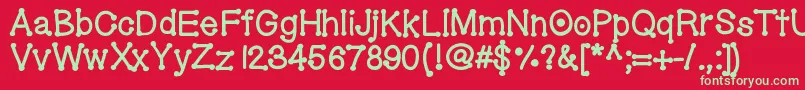 フォントGeldoticalowercasethickf – 赤い背景に緑の文字