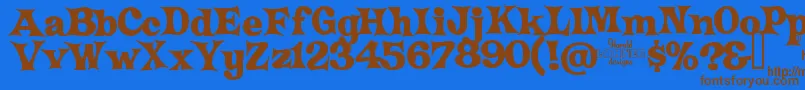 フォントCrazyHarold – 茶色の文字が青い背景にあります。