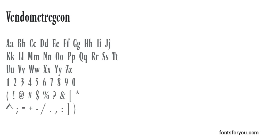 Czcionka Vendometregcon – alfabet, cyfry, specjalne znaki