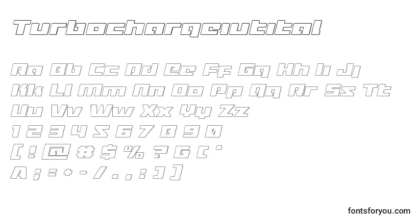 Schriftart Turbochargeiutital – Alphabet, Zahlen, spezielle Symbole