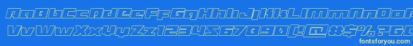 Turbochargeiutital-Schriftart – Gelbe Schriften auf blauem Hintergrund