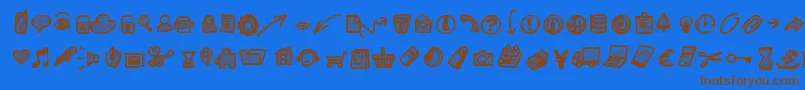 フォントPwsmallicons – 茶色の文字が青い背景にあります。