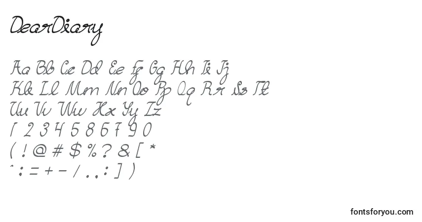 Fuente DearDiary - alfabeto, números, caracteres especiales
