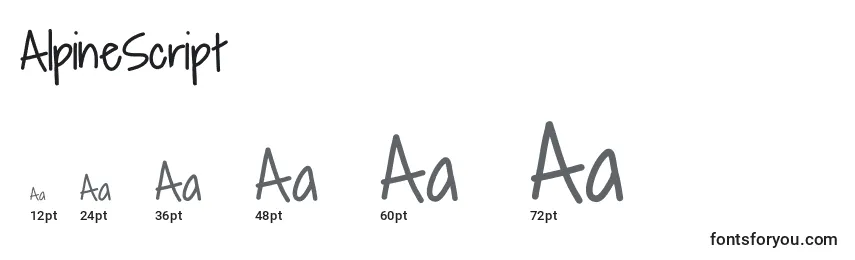 Размеры шрифта AlpineScript