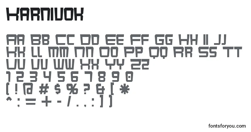 A fonte Karnivok – alfabeto, números, caracteres especiais