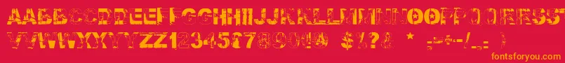 Falloutfont-Schriftart – Orangefarbene Schriften auf rotem Hintergrund