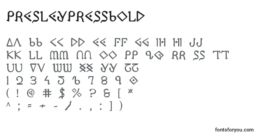 A fonte PresleyPressBold – alfabeto, números, caracteres especiais