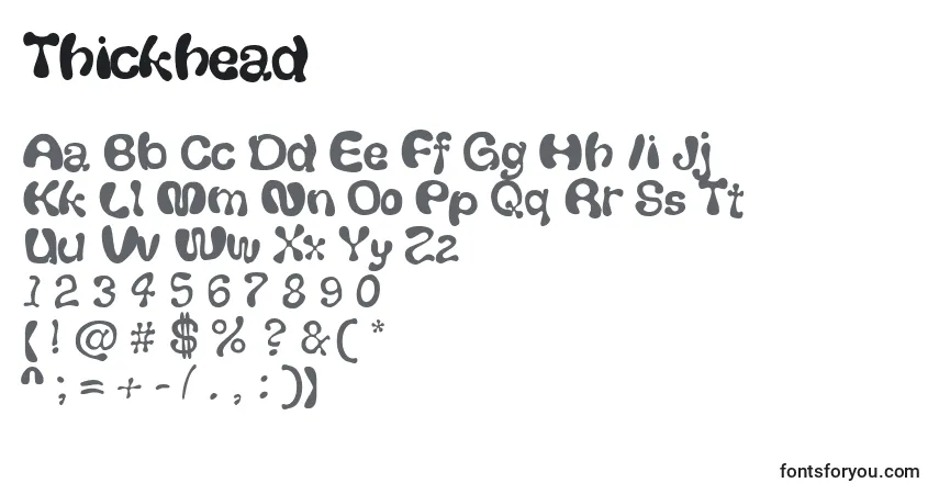 A fonte Thickhead – alfabeto, números, caracteres especiais