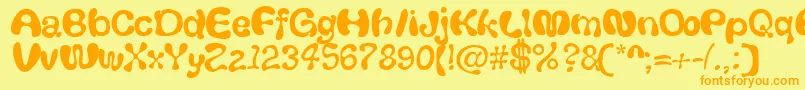 Thickhead-Schriftart – Orangefarbene Schriften auf gelbem Hintergrund