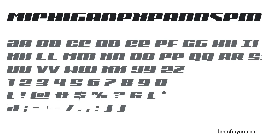 Schriftart Michiganexpandsemiital – Alphabet, Zahlen, spezielle Symbole