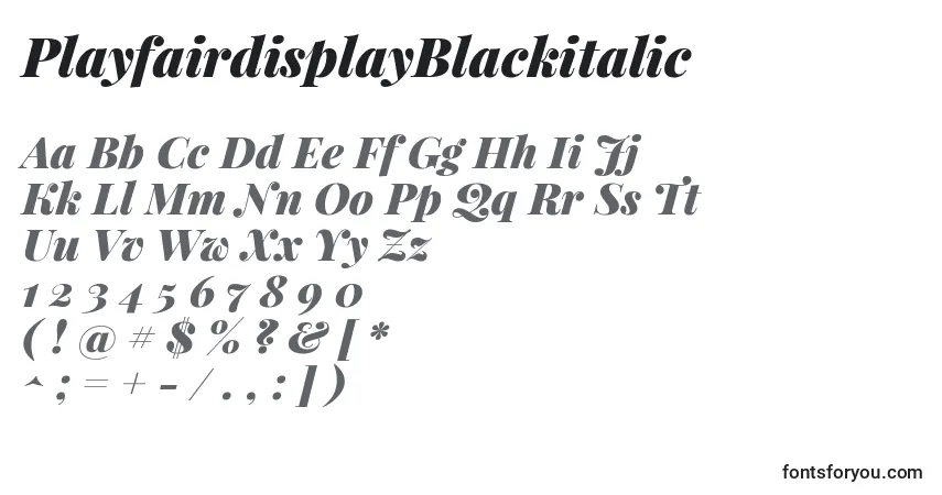 A fonte PlayfairdisplayBlackitalic – alfabeto, números, caracteres especiais