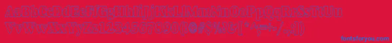AlfredoHeavyHollowCondensed-Schriftart – Blaue Schriften auf rotem Hintergrund
