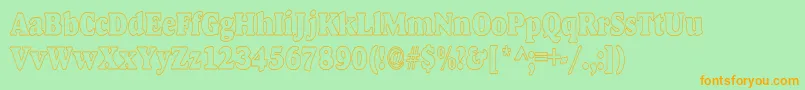 AlfredoHeavyHollowCondensed-Schriftart – Orangefarbene Schriften auf grünem Hintergrund