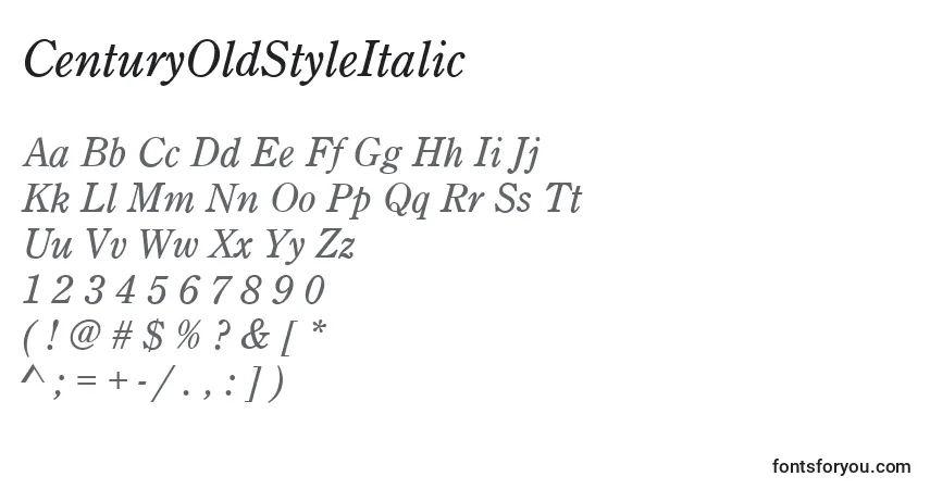 Czcionka CenturyOldStyleItalic – alfabet, cyfry, specjalne znaki