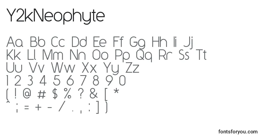 Czcionka Y2kNeophyte – alfabet, cyfry, specjalne znaki