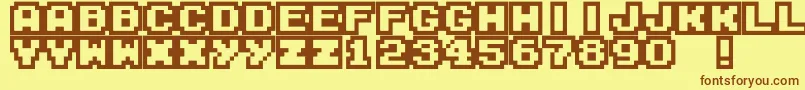 フォントM04FatalFury – 茶色の文字が黄色の背景にあります。