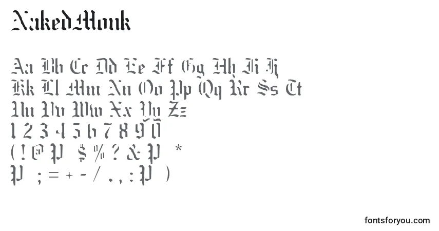 A fonte NakedMonk – alfabeto, números, caracteres especiais