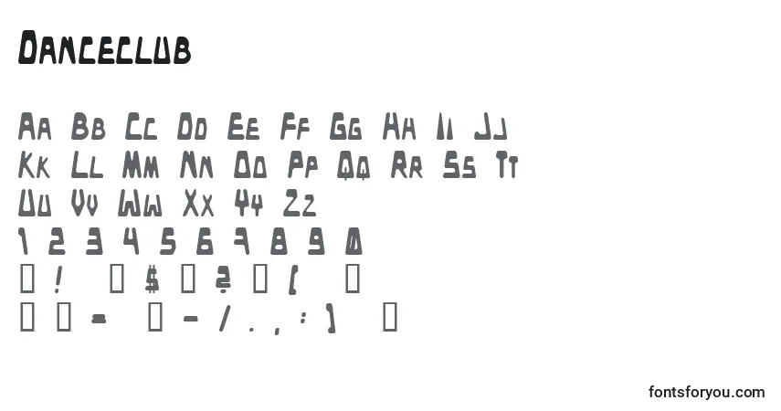 Czcionka Danceclub – alfabet, cyfry, specjalne znaki