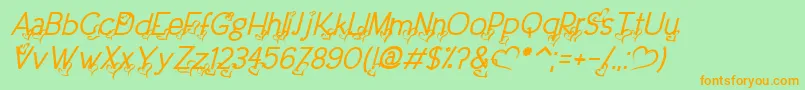 DreamLoveValentineItalic-Schriftart – Orangefarbene Schriften auf grünem Hintergrund