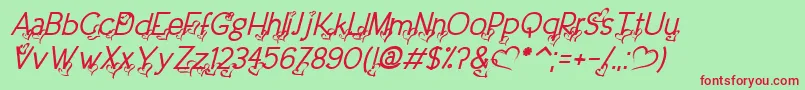 フォントDreamLoveValentineItalic – 赤い文字の緑の背景